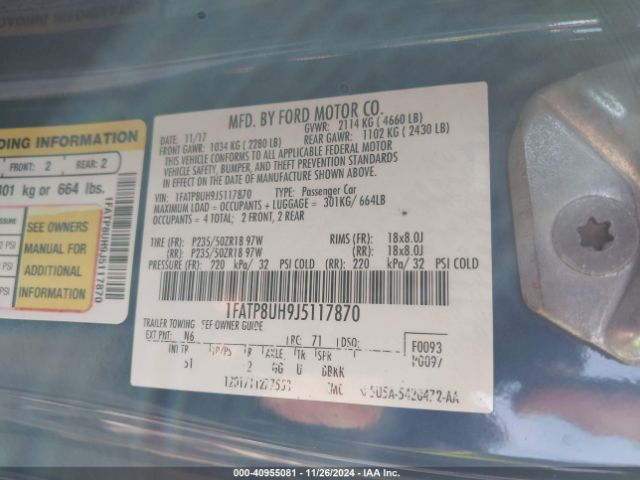 1FATP8UH9J5117870 Ford Mustang Ecoboost Premium