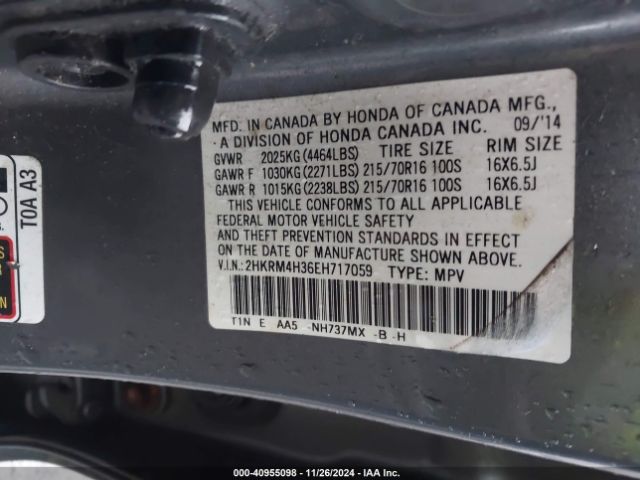 2HKRM4H36EH717059 Honda CR-V LX
