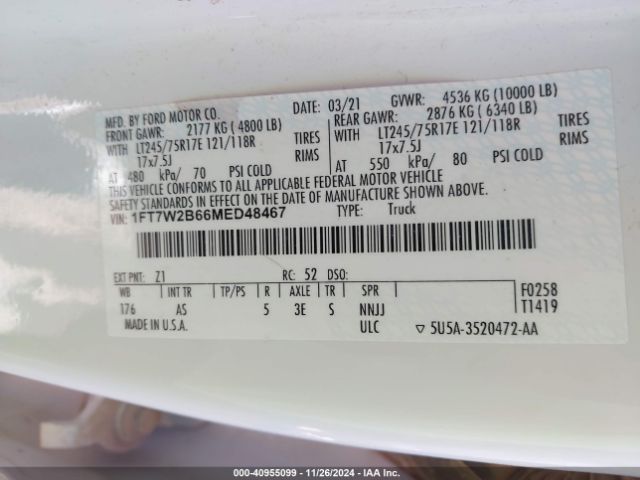 1FT7W2B66MED48467 Ford F-250 Xl
