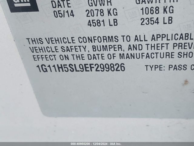 1G11H5SL9EF299826 Chevrolet Malibu 1lz