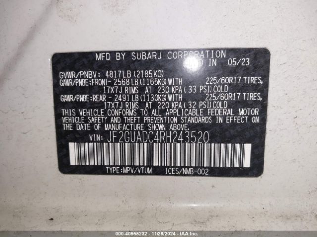 JF2GUADC4RH243520 Subaru Crosstrek Premium
