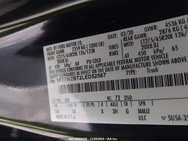Ford F-250 Lariat 2020 1FT7W2BT2LED52567 Image 9