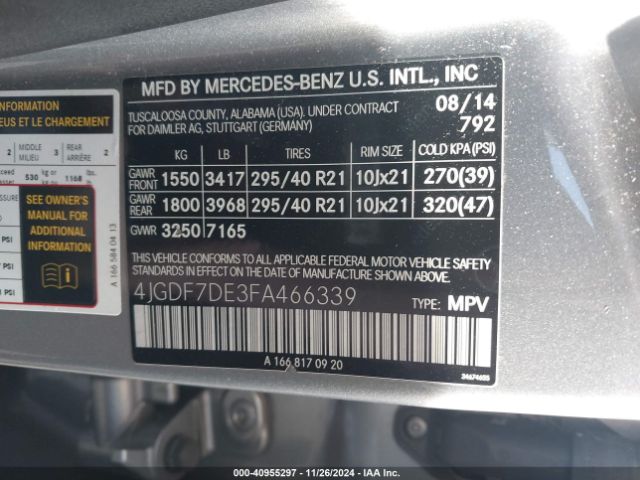 4JGDF7DE3FA466339 Mercedes-Benz Gl 550 4matic