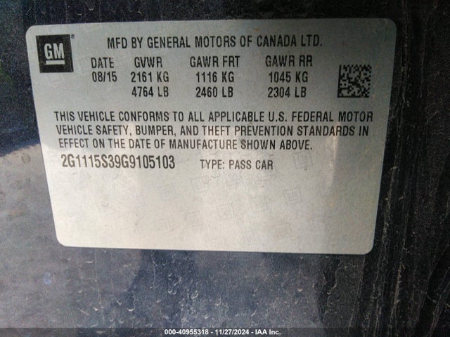 Chevrolet Impala 2lt 2016 2G1115S39G9105103 Image 9