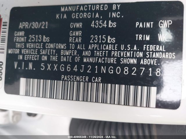 5XXG64J21NG082718 KIA K5 Gt-line