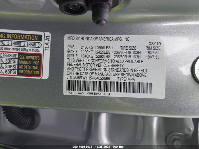 Honda CR-V EX 2019 5J6RW1H54KA022585 Image 9