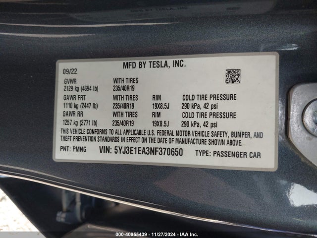 2022 TESLA MODEL 3 5YJ3E1EA3NF370650 Photo 8