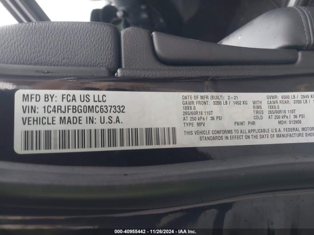 1C4RJFBG0MC637332 Jeep Grand Cherokee Limited 4x4