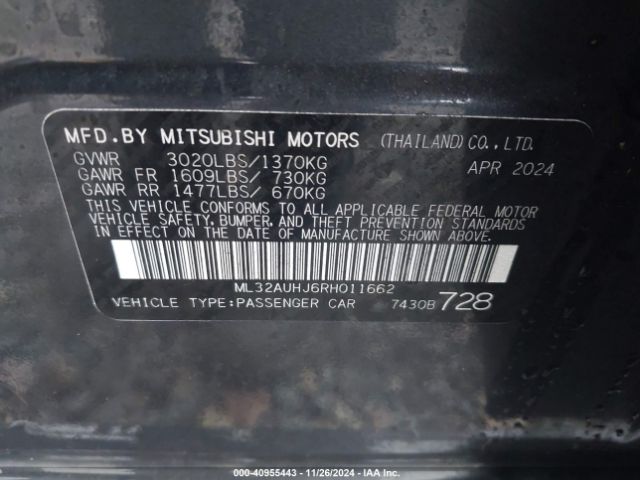 ML32AUHJ6RH011662 Mitsubishi Mirage Es/le