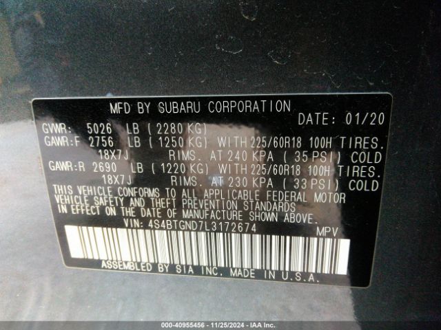 4S4BTGND7L3172674 Subaru Outback Limited Xt