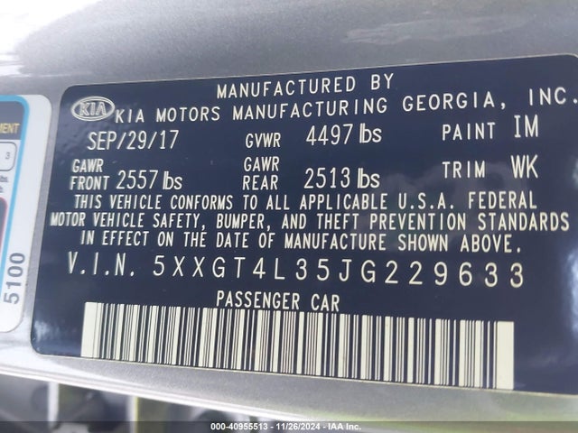 5XXGT4L35JG229633 KIA Optima Lx