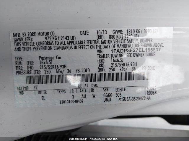 Ford FOCUS SE 2014 1FADP3F27EL185537 Image 9