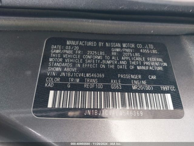 JN1BJ1CV4LW546369 Nissan Rogue Sport Sv Fwd Xtronic Cvt