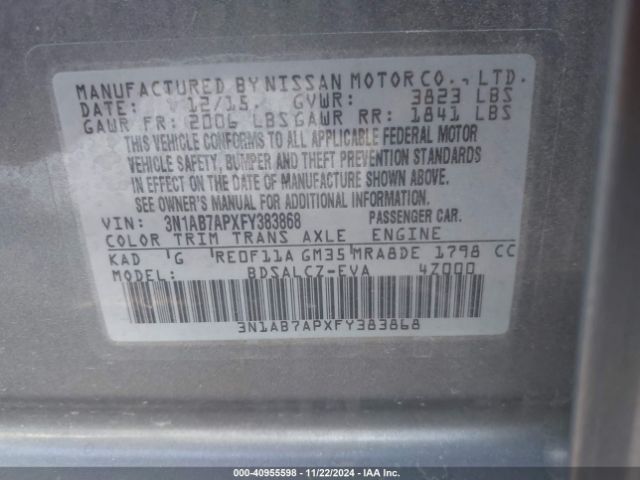 3N1AB7APXFY383868 Nissan SENTRA S