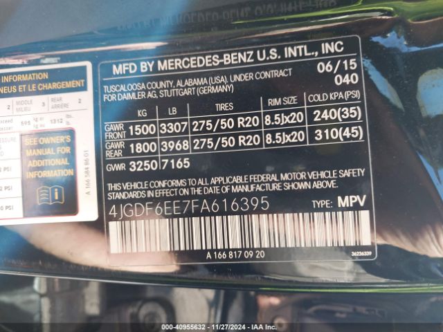4JGDF6EE7FA616395 Mercedes-Benz Gl 450 4matic
