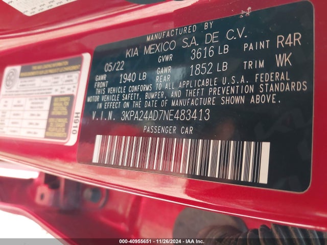 3KPA24AD7NE483413 KIA RIO S