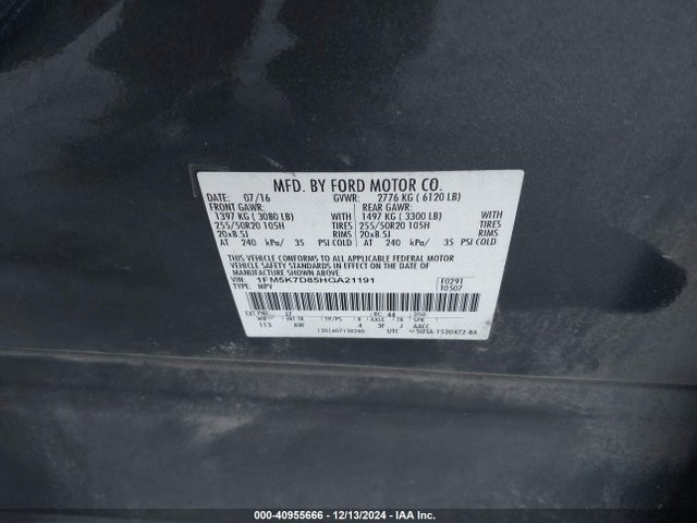 Ford EXPLORER XLT 2017 1FM5K7D85HGA21191 Image 9