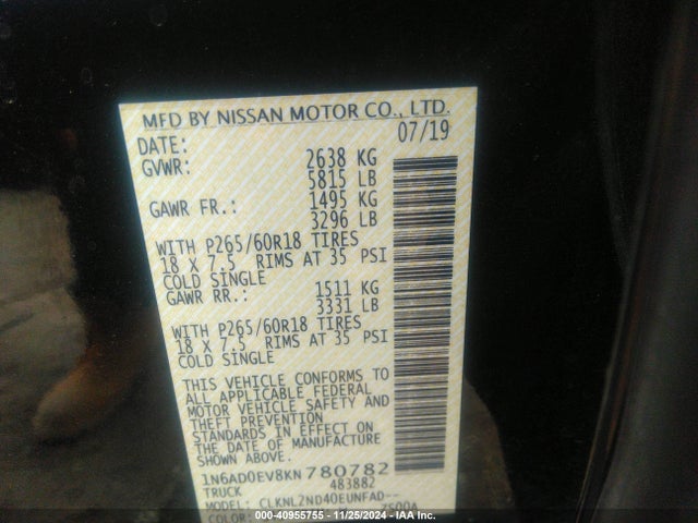 Nissan Frontier Sv 2019 1N6AD0EV8KN780782 Image 9