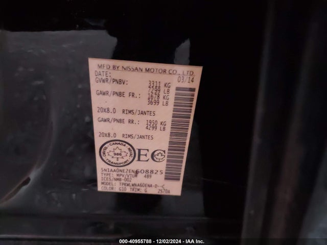 5N1AA0NE2EN608825 Nissan Armada Platinum/sl/sv