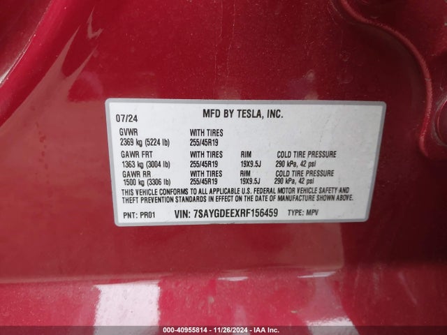 2024 TESLA MODEL Y 7SAYGDEEXRF156459 Photo 8