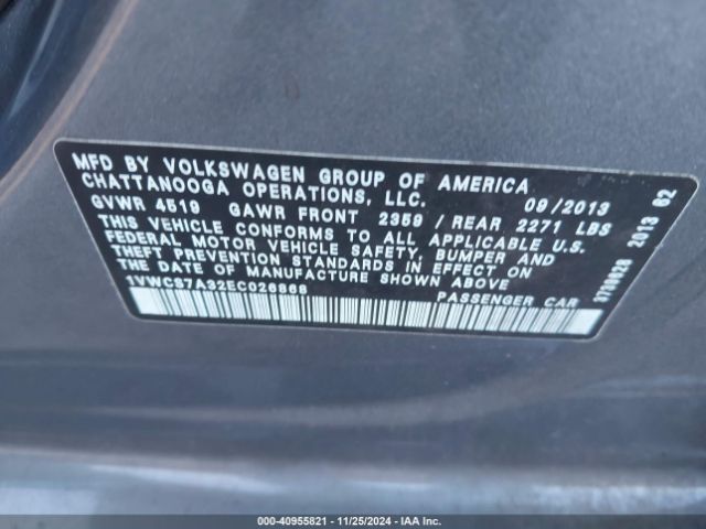 1VWCS7A32EC026868 Volkswagen Passat 1.8t Sel Premium