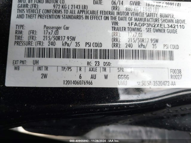 1FADP3N2XEL342110 Ford Focus Titanium