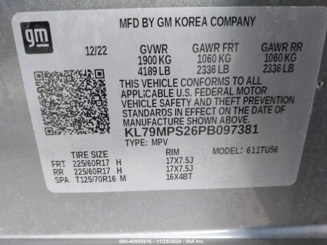 KL79MPS26PB097381 Chevrolet Trailblazer Fwd Lt
