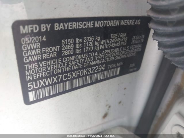 5UXWX7C5XF0K32294 BMW X3 Xdrive35i