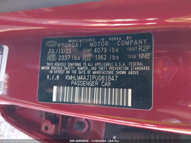 KMHLM4AJ1PU081847 Hyundai Elantra Hybrid Blue