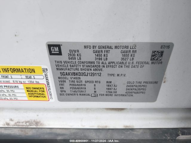 5GAKVBKD2GJ129112 Buick Enclave Leather