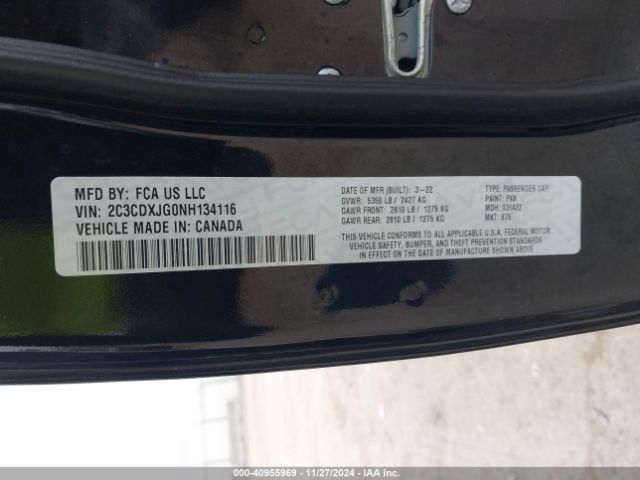 2C3CDXJG0NH134116 Dodge Charger Sxt Awd