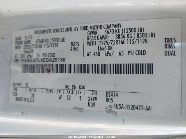 2014 Ford Bus E-350 Cutaway მანქანა იყიდება აუქციონზე, vin: 1FDEE3FL4EDA29135, აუქციონის ნომერი: 40955984