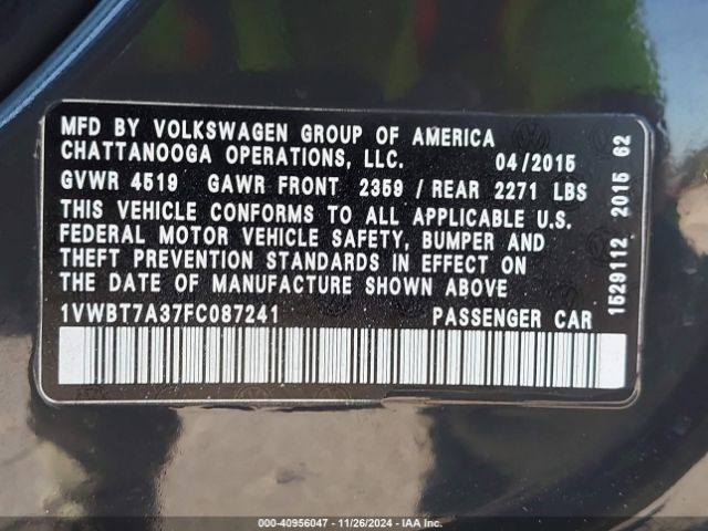 1VWBT7A37FC087241 Volkswagen Passat 1.8t Sport