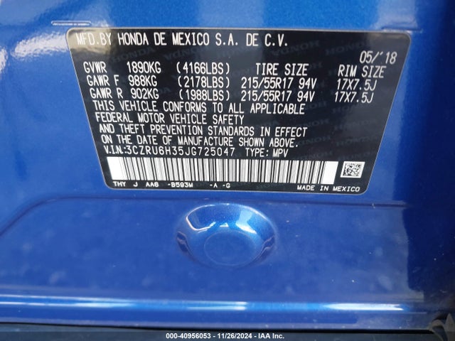 Honda HR-V LX 2018 3CZRU6H35JG725047 Image 9
