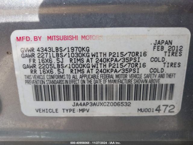 2012 MITSUBISHI OUTLANDER SPORT JA4AP3AUXCZ006532 Photo 8