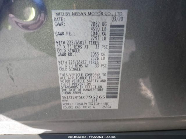 5N1AT2MT5LC795265 Nissan Rogue S Fwd