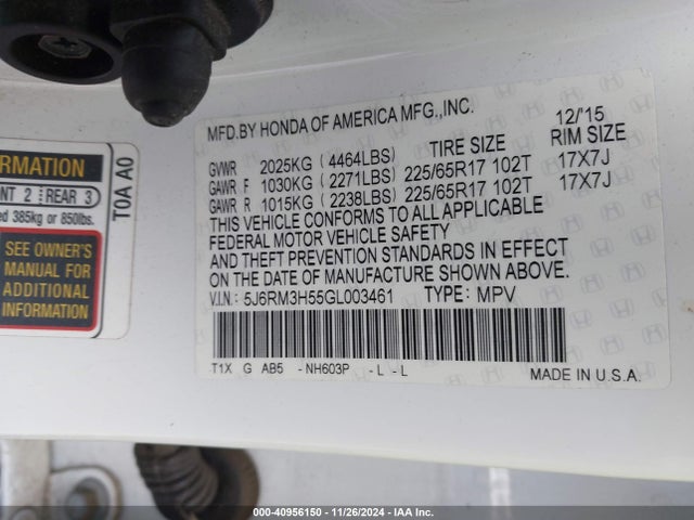 Honda CR-V EX 2016 5J6RM3H55GL003461 Image 9