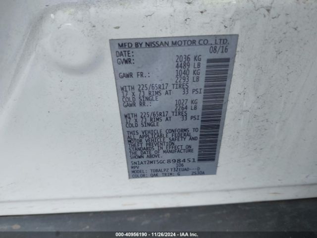 5N1AT2MT5GC898451 Nissan ROGUE S
