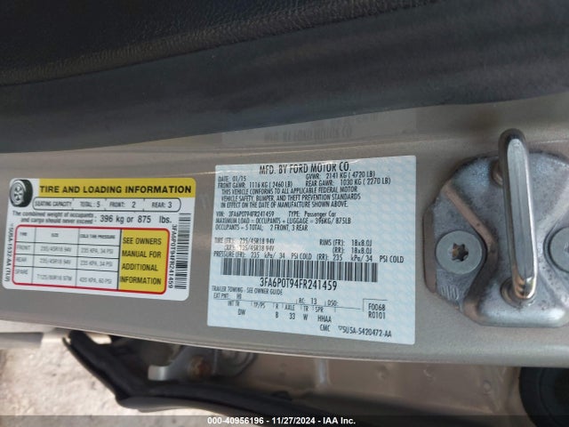 Ford FUSION SE 2015 3FA6P0T94FR241459 Image 9