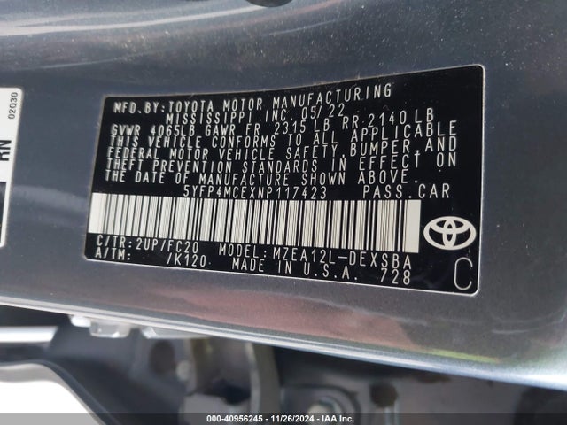 Toyota COROLLA SE 2022 5YFP4MCEXNP117423 Image 9