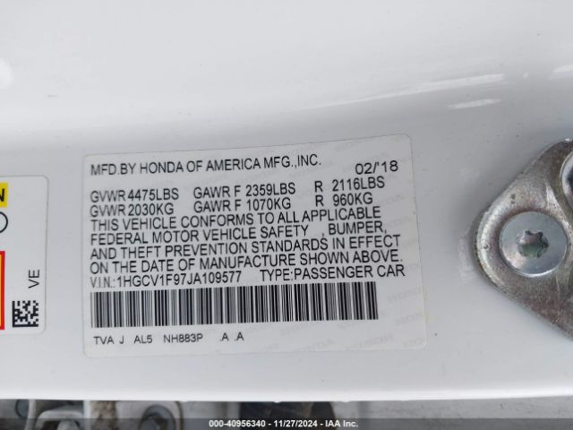 1HGCV1F97JA109577 Honda Accord Touring