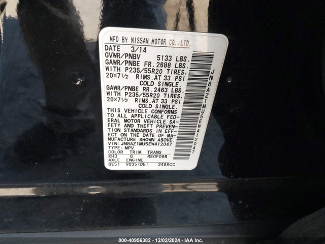 Nissan Murano Le 2014 JN8AZ1MU5EW412047 Image 9