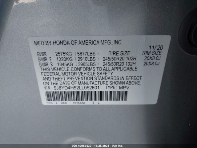 5J8YD4H52LL052801 Acura Mdx Technology Package