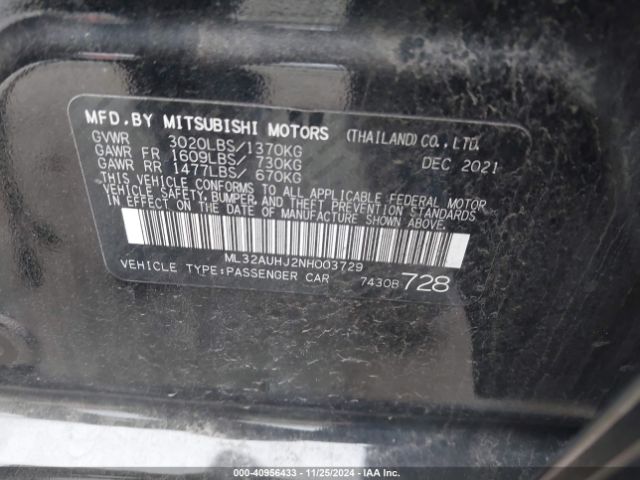 ML32AUHJ2NH003729 Mitsubishi Mirage Es/le