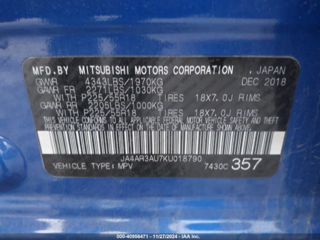JA4AR3AU7KU018790 Mitsubishi Outlander Sport 2.0 Es