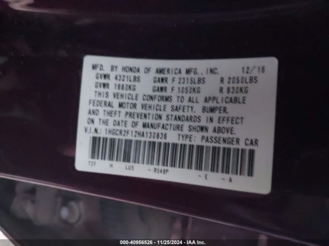 1HGCR2F12HA130836 Honda Accord Sport Se
