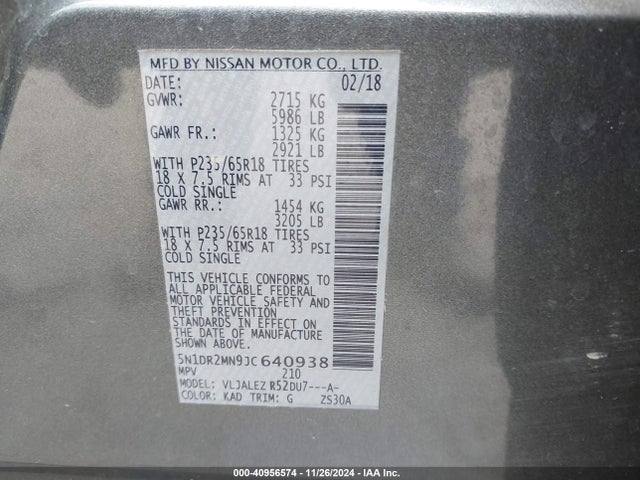 Nissan Pathfinder Sv 2018 5N1DR2MN9JC640938 Image 9