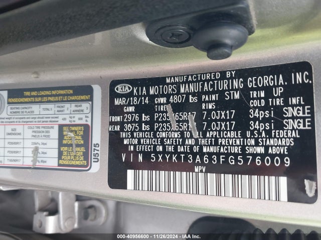 KIA SORENTO LX 2015 5XYKT3A63FG576009 Image 9