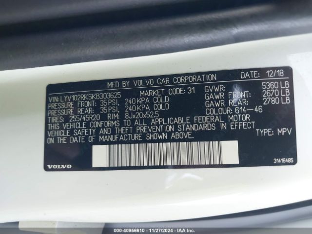 LYV102RK5KB303625 Volvo Xc60 T5 Momentum