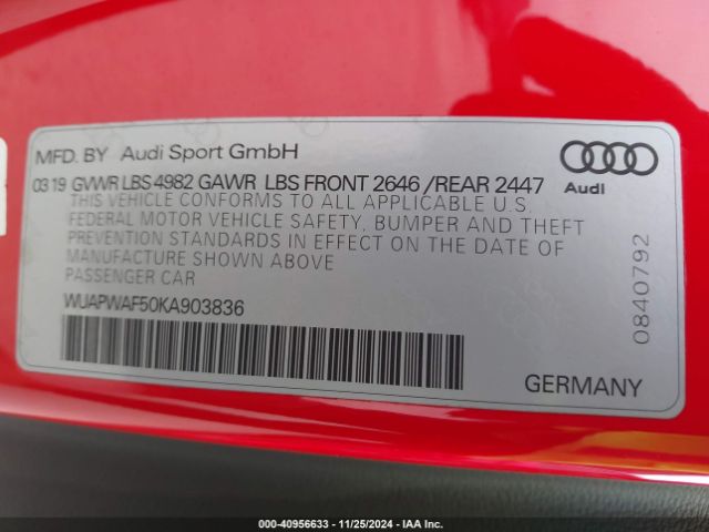 WUAPWAF50KA903836 Audi Rs 5 2.9t